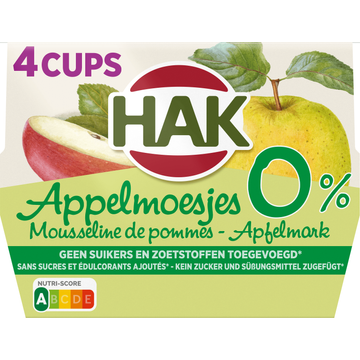 HAK Appelmoesjes 0% Cups 4 x 100 g
