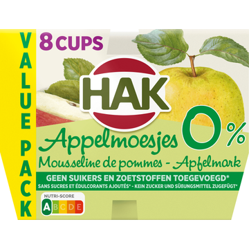 HAK Appelmoesjes 0% Cups 8 x 100 g