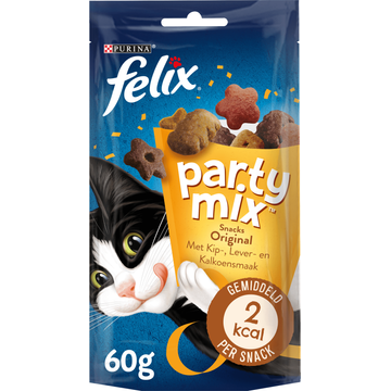 FELIX® Party Mix Original met Kip-, Lever- & Kalkoensmaak - Kattensnacks - 60g