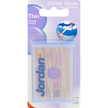 Jordan Dental Sticks Thin Fluoride Mint 100 Stuks