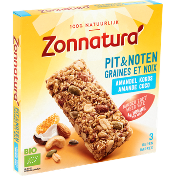 Zonnatura Bio Pit & Noten Amandel Kokos 3 x 25 g