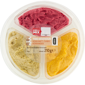 Jumbo Houmous Trio met Rode Biet, Curry en Koriander 210g