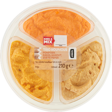 Jumbo Houmous Trio met Pompoen, Ras el Hanout en Zoete Peper 210 g