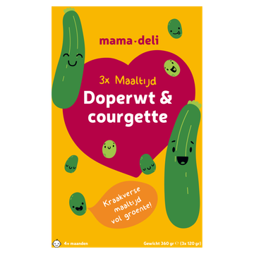 Mama Deli Maaltijd doperwt & courgette 4+ maanden 3 x 120 g