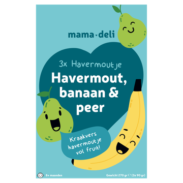 Mama Deli Havermoutje banaan & peer 8+ maanden 3 x 90 g