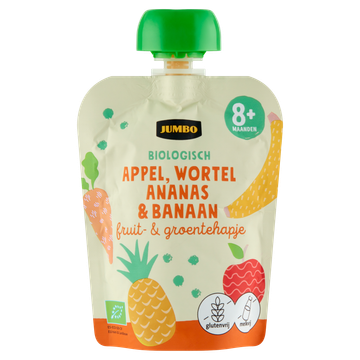 Jumbo Biologisch Fruit- & Groentehapje 8+ Maanden - Appel, Wortel, Ananas & Banaan 90 g