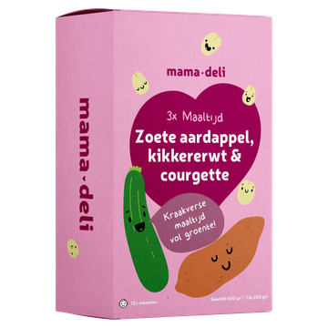 Mama Deli Maaltijd kikkererwt, zoete aardappel & courgette 12+ maanden 3 x 200 g