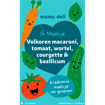 Mama Deli Maaltijd volkoren macaroni 12+ maanden 3 x 200 g
