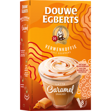 Douwe Egberts Verwenkoffie Latte Caramel oploskoffie 8 stuks