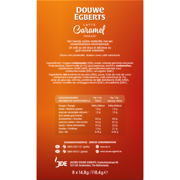 Douwe Egberts Verwenkoffie Latte Caramel oploskoffie 8 stuks