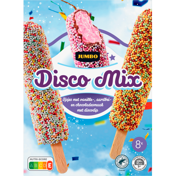 Jumbo Disco IJslollies Vanille- Aardbei- en Chocoladesmaak 8 Stuks