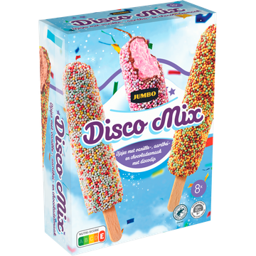 Jumbo Disco IJslollies Vanille- Aardbei- en Chocoladesmaak 8 Stuks
