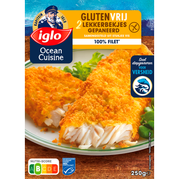 Iglo Oven Glutenvrije lekkerbekjes gepaneerd 2 stuks 250 g