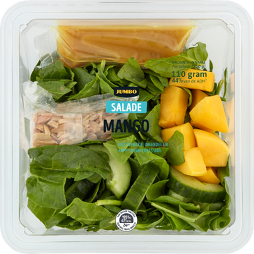 Jumbo Salade Mango met Spinazie, Amandel en Appel-Kerriedressing 250 g