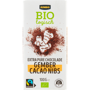 Jumbo Chocolade Extra Puur met Gember-Cacao Nibs Biologisch 100 g
