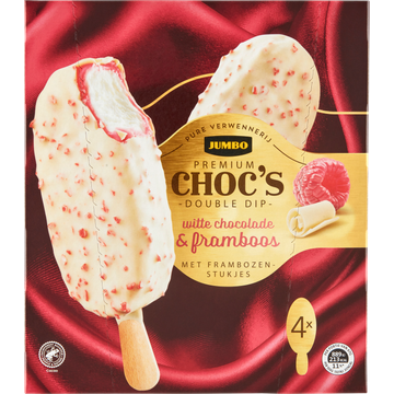 Jumbo Premium Choc's Double Dip Witte Chocolade & Framboos 4 Stuks