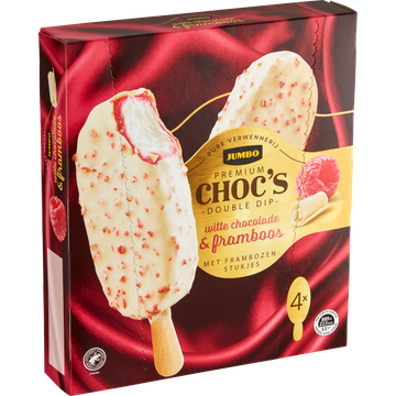 Jumbo Premium Choc's Double Dip Witte Chocolade & Framboos 4 Stuks