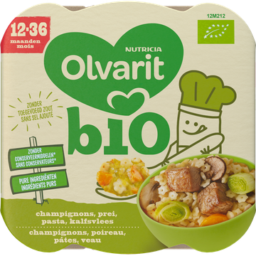 Olvarit Bio Champignons Prei Pasta Kalfsvlees 12+ Maanden 230 g