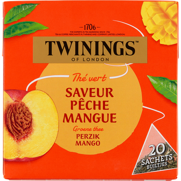 Twinings of London Groene Thee Perzik Mango 20 Stuks
