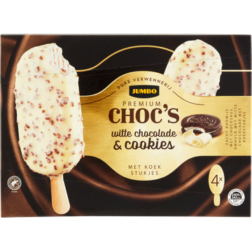 Jumbo Premium Choc's Witte Chocolade & Cookies 4 Stuks