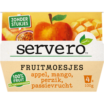 Servero Fruitmoesjes Appel, Mango, Perzik, Passievrucht 4 x 100 g
