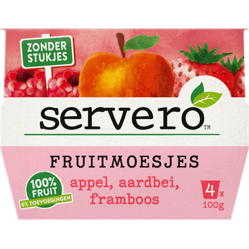 Servero Fruitmoesjes Appel, Aardbei, Framboos 4 x 100 g