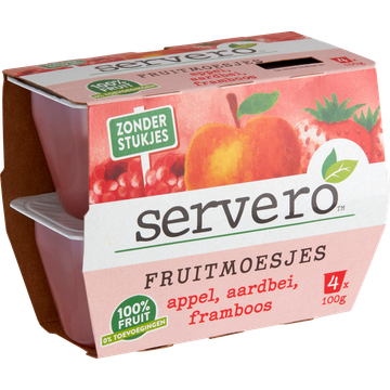 Servero Fruitmoesjes Appel, Aardbei, Framboos 4 x 100 g