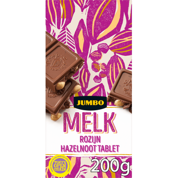 Jumbo Melkchocolade Tablet met Rozijn en Hazelnoot 200 g