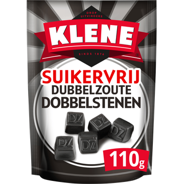 Klene Drop Dubbelzoute Dobbelstenen Suikervrij 110g