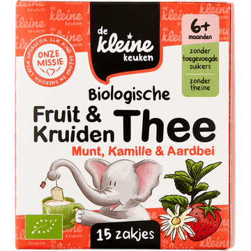 De Kleine Keuken Biologische Fruit & Kruidenthee Munt, Kamille & Aardbei 6+ Maanden 15 Zakjes 19,5 g