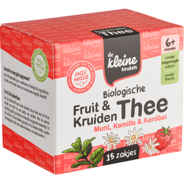De Kleine Keuken Biologische Fruit & Kruidenthee Munt, Kamille & Aardbei 6+ Maanden 15 Zakjes 19,5 g