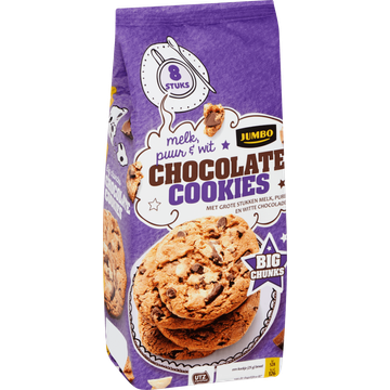 Jumbo Chocolate Cookies Melk, Puur & Wit Big Chunks 8 Stuks 200 g