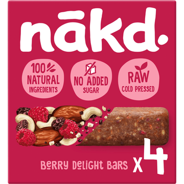 Nakd. Raw Fruitreep met noten Berry Delight 4 x 35 g