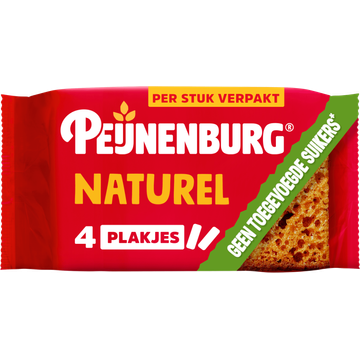 Peijnenburg ontbijtkoek naturel zonder toegevoegde suikers 4-pack per stuk verpakt