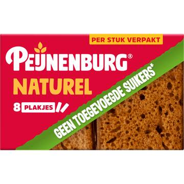 Peijnenburg ontbijtkoek naturel zonder toegevoegde suikers 8-pack per stuk verpakt 