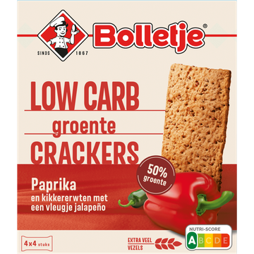 Bolletje Low Carb Groentecrackers Paprika Jalapeño 4 x 4 Stuks 200 g
