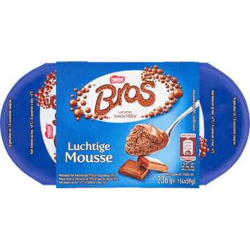 Bros Luchtige Mousse Melkchocolade met Chocoladesaus 4 x 59 g