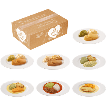 7 verschillende glad gemalen IDDSI 4 maaltijden (menu B) 2.130 g
