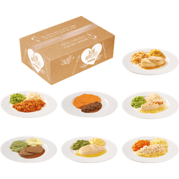 7 verschillende fijngemalen IDDSI 5 maaltijden (menu A) 3.080 g