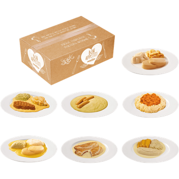 7 verschillende glad gemalen IDDSI 4 maaltijden (menu C) 2.235 g