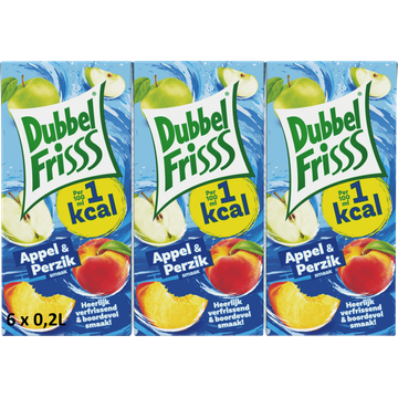 DubbelFrisss 1Kcal Appel - Perzik 6-pack 0,2L