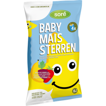 Soré Baby Mais Sterren Biologisch Tussendoortje Aardbei/Biet/Banaan Smaak 8m+ 4 x 15 g