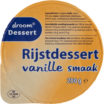 Droom Dessert Rijstdessert Vanille Smaak 200 g