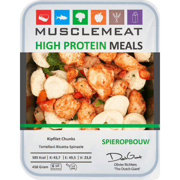 Muscle Meat High Protein Meals Kipfilet Chunks Tortelloni Ricotta-Spinazie Spieropbouw 450 g