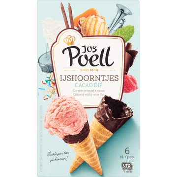 Jos Poell IJshoorntjes Cacao Dip 6 Stuks 126 g