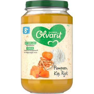 Olvarit Pompoen Kip Rijst 8+ Maanden 200 g