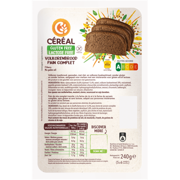 Céréal Gluten Free Lactose Free Volkorenbrood 240 g