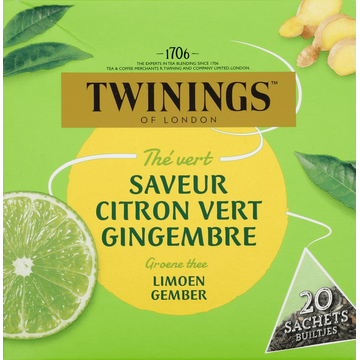 Twinings of London Groene Thee Limoen Gember 20 Stuks