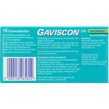 Gaviscon Kauwtabletten Pepermunt bij brandend maagzuur 16 Stuks