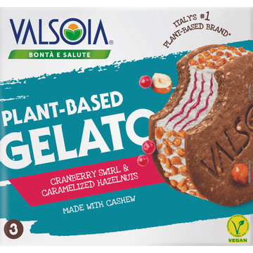 Valsoia Plant-Based Gelato Cranberry Swirl & Caramelized Hazelnuts Cookies 3 Stuks 270 g